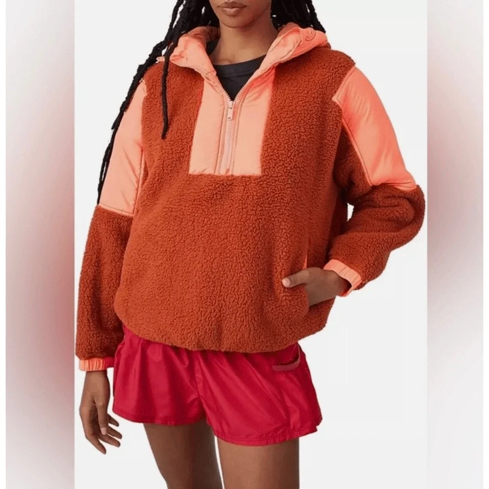FP Movement Orange Brown Lead The Pack Fleece Pullover Oversized Size L
